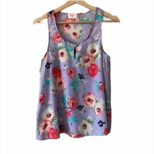 Boutique Everly Preppy Purple Floral Keyhole Neck Racerback Tank Top S